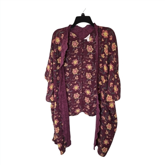 Sun & Shadow Floral Open Kimono Style Cardigan Crochet Trim Size M/L - Picture 5 of 5
